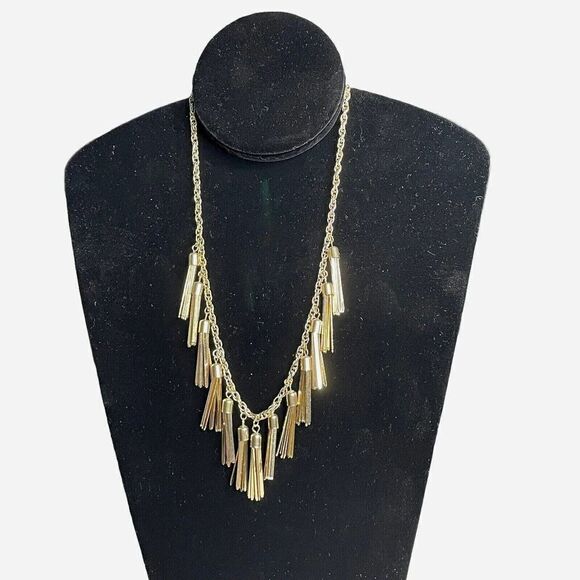 𝅺signed Baublebar Dangled Gold Tone Fringe Necklace 18"-20" - Picture 1 of 5